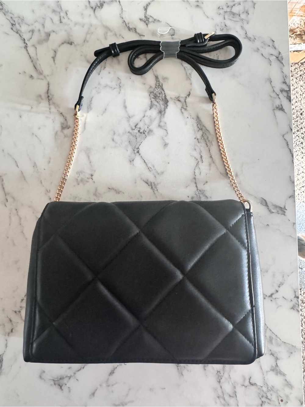 a new day Black Quilted Crossbody with Gold Chain Strap
